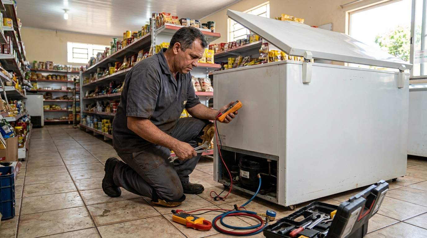 Troca de termostato de freezer em atendimento técnico em Betim‑MG